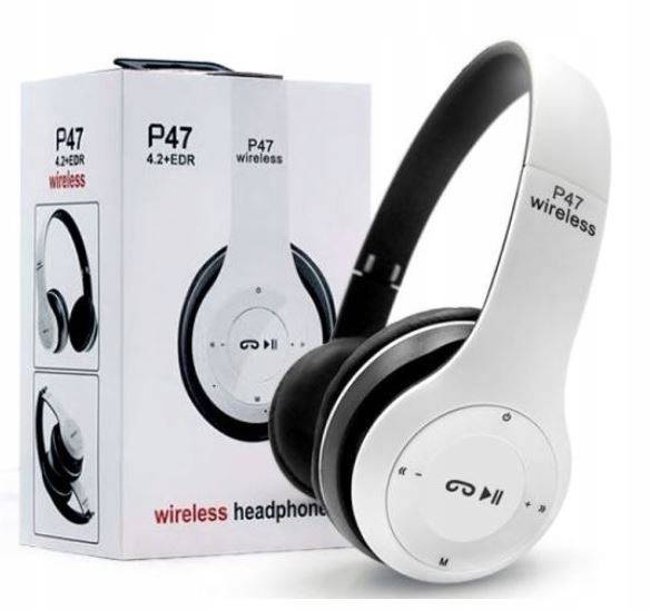 SŁUCHAWKI MP3 BEZPRZEWODOWE BLUETOOTH P47 MIKROFON Białe