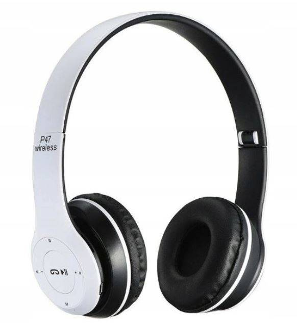 SŁUCHAWKI MP3 BEZPRZEWODOWE BLUETOOTH P47 MIKROFON Białe