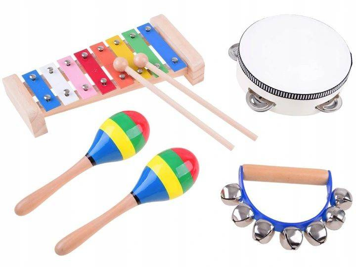 Drewniany zestaw instrumentów 4w1 do zabawy i nauka muzyki