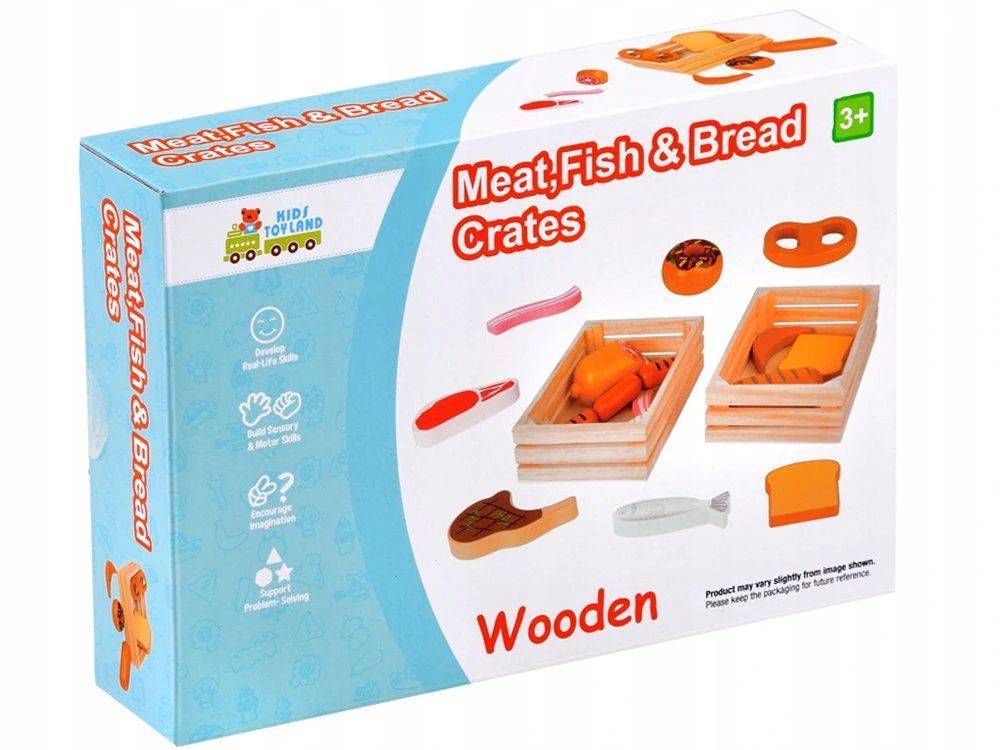 Drewniane produkty spożywcze w skrzynce do kuchni dziecięcej