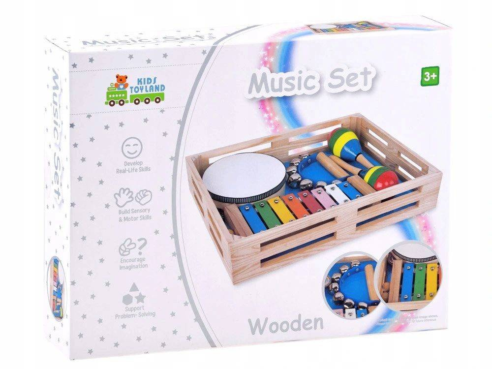 Drewniany zestaw instrumentów 4w1 do zabawy i nauka muzyki