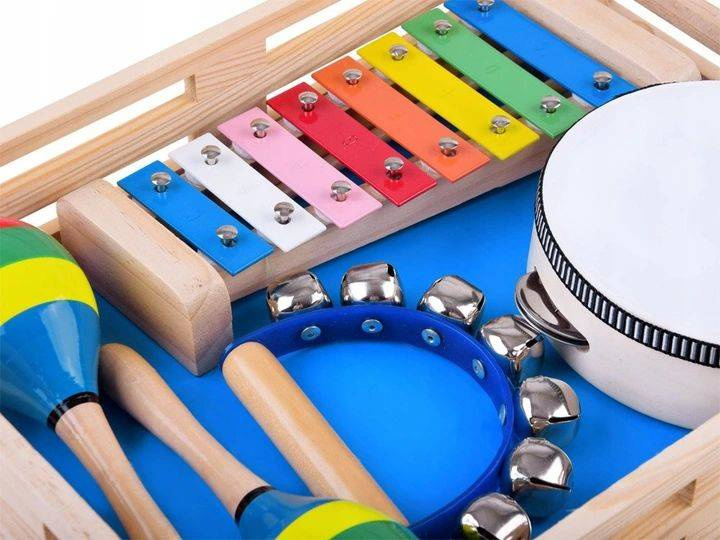 Drewniany zestaw instrumentów 4w1 do zabawy i nauka muzyki