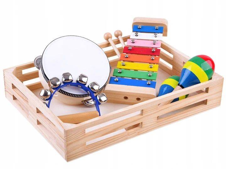 Drewniany zestaw instrumentów 4w1 do zabawy i nauka muzyki