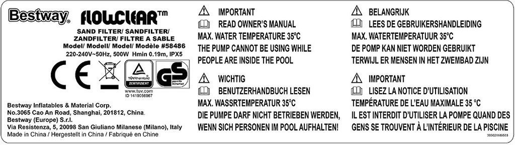 Pompa PIASKOWA filtr do basenów 11355 L/h Bestway 58486